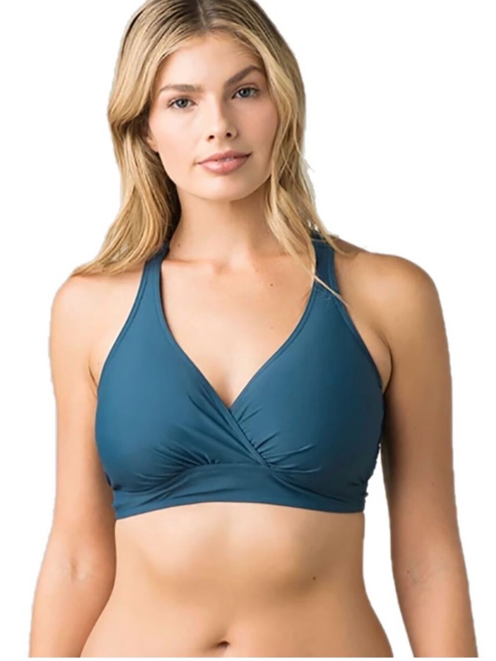 Prana Kayana Dark Teal Blue Wrap-Front Strappy Bikini Top - 32D